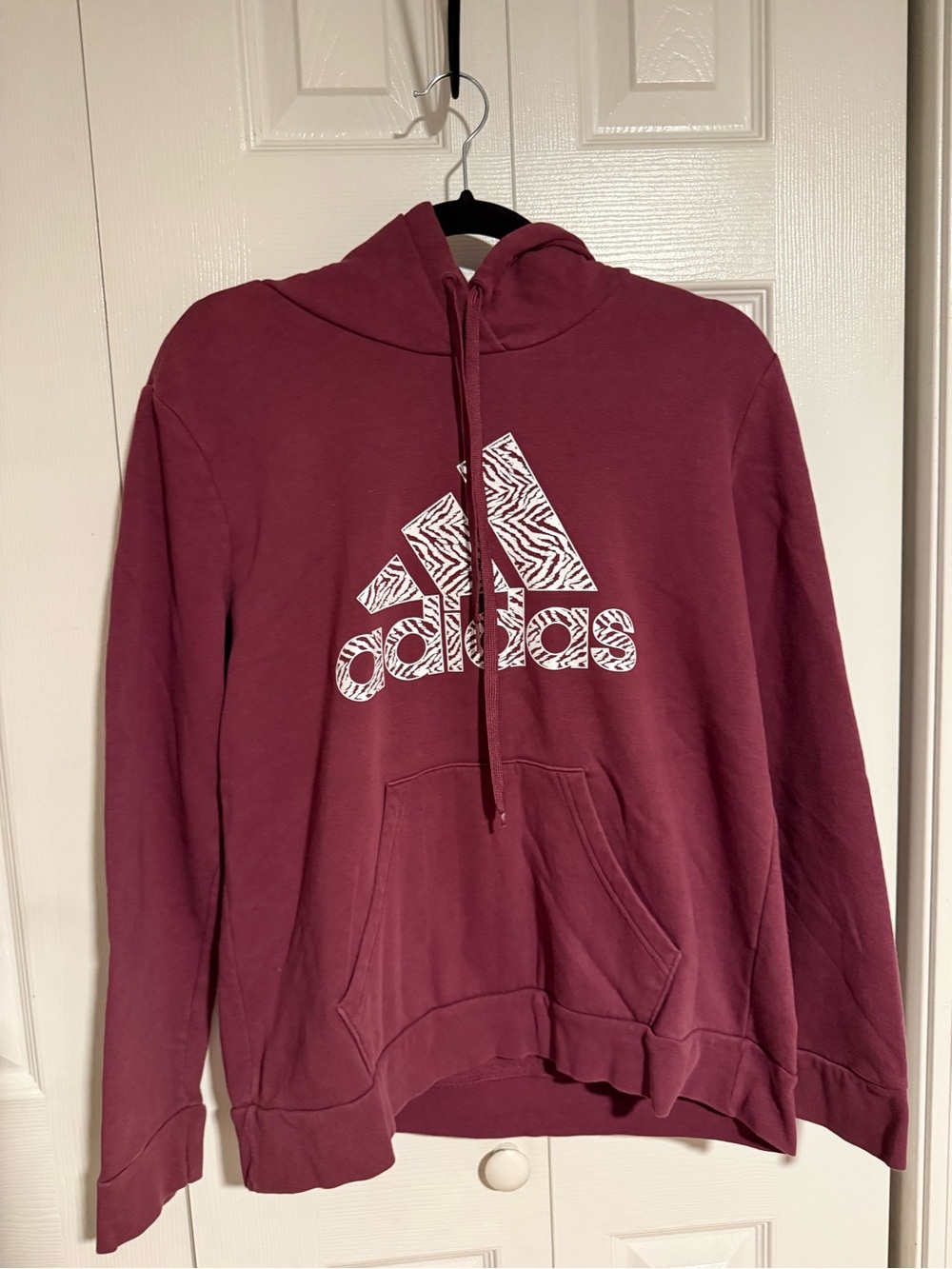 adidas Women's Maroon Pullover Hoodie with White Zebra Logo